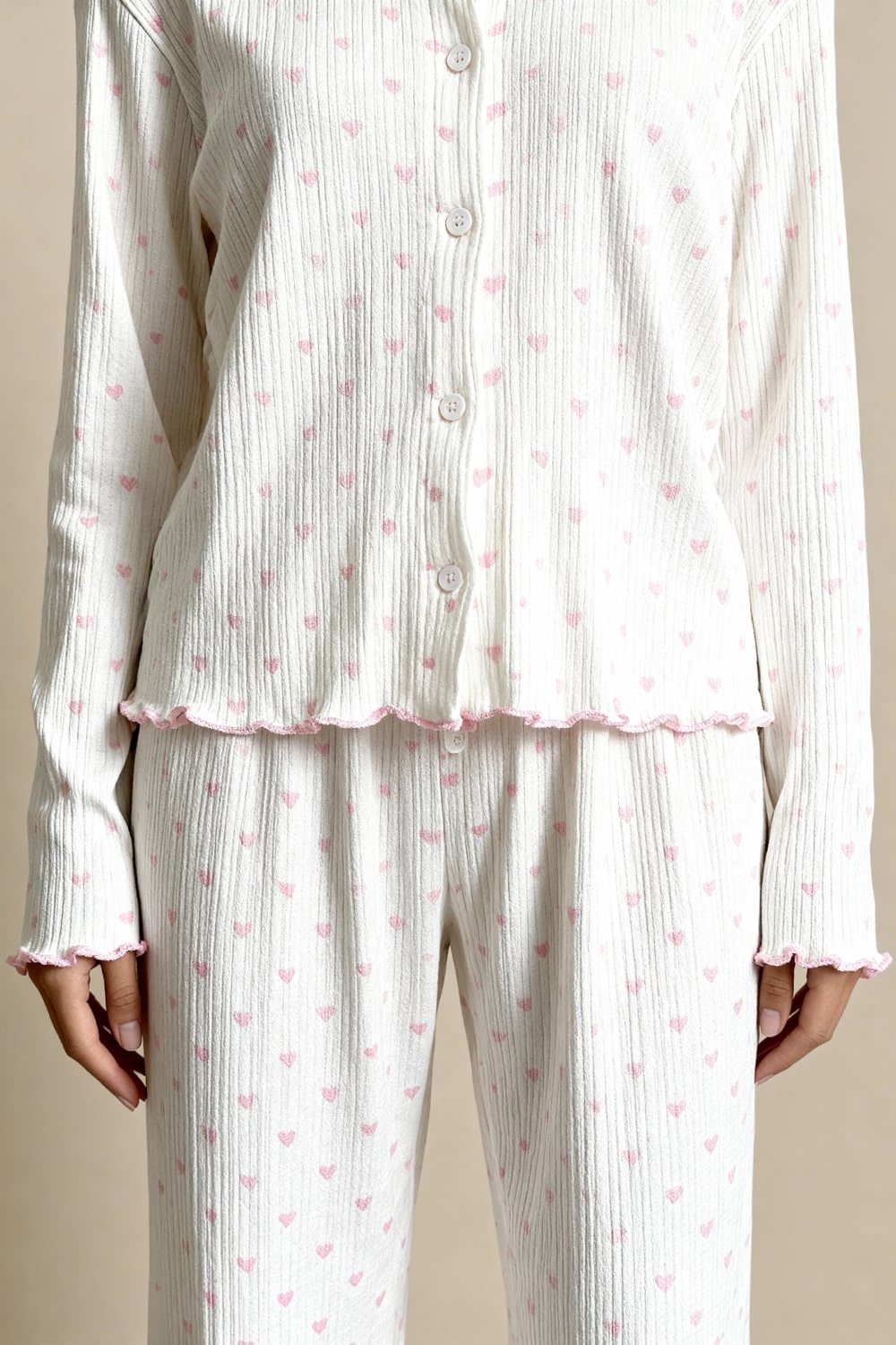Annelis, ekru-pembe kalp desenli 2 parçalı pijama — ürün görünümü 4