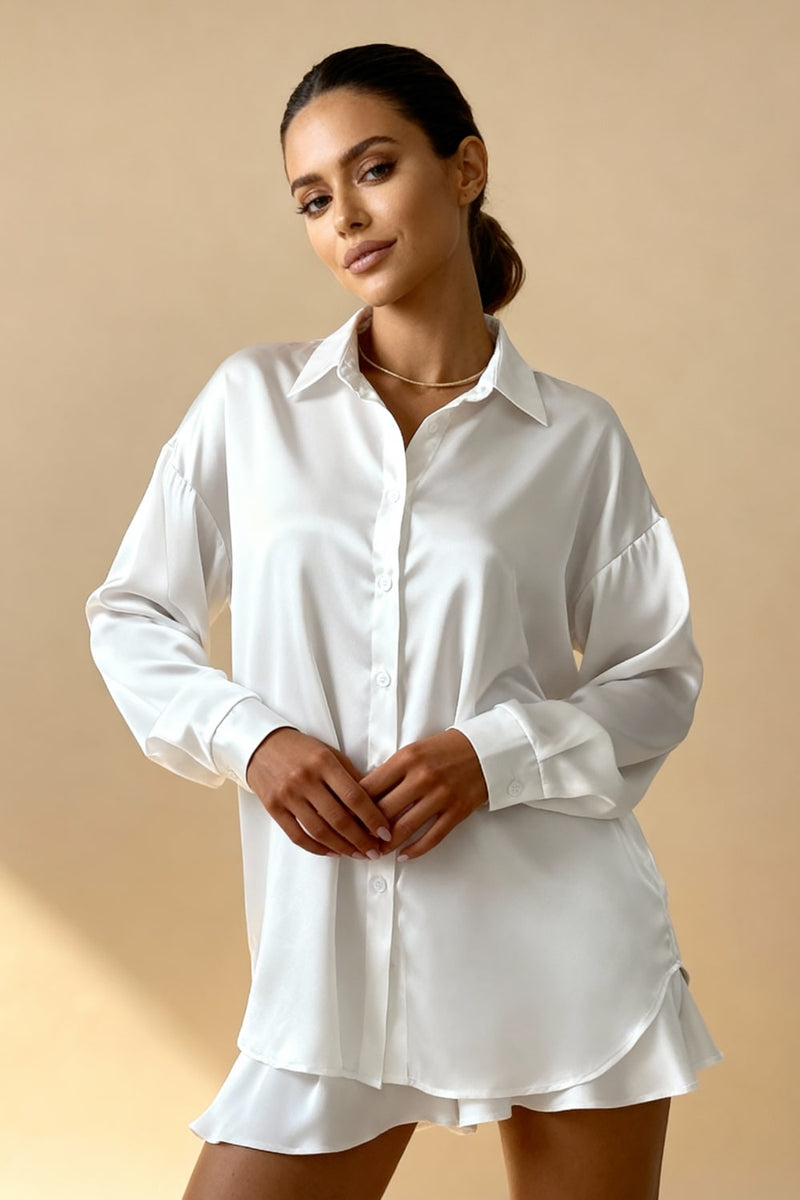 Federica, beyaz gömlekli 2 parçalı şortlu pijama — ön görünüm
